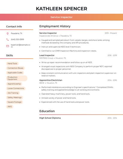 Service Inspector Resume