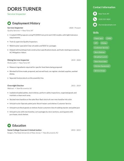 Service Inspector Resume