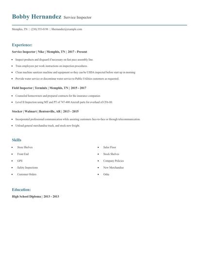 Service Inspector Resume