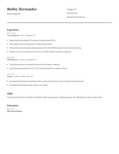 Service Inspector Resume