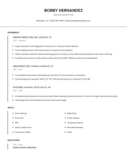 Service Inspector Resume