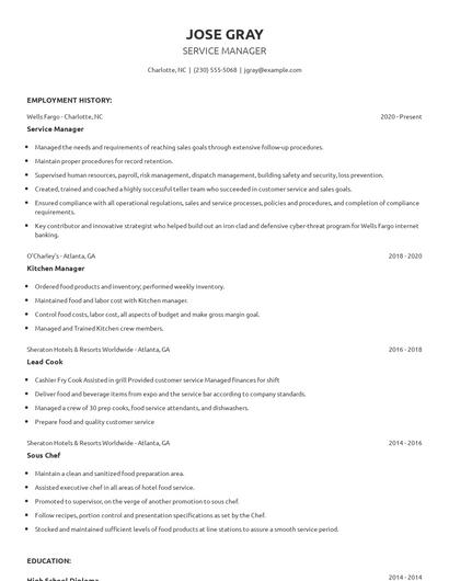 Service Manager Resume