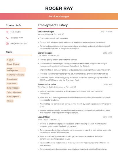 Service Manager Resume