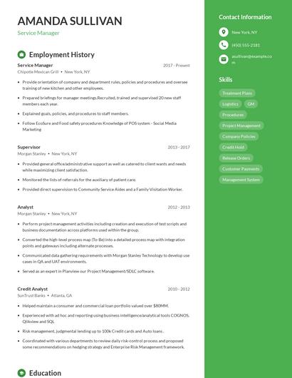 Service Manager Resume