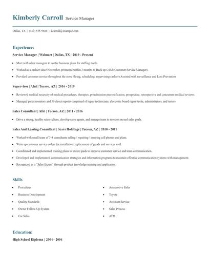 Service Manager Resume