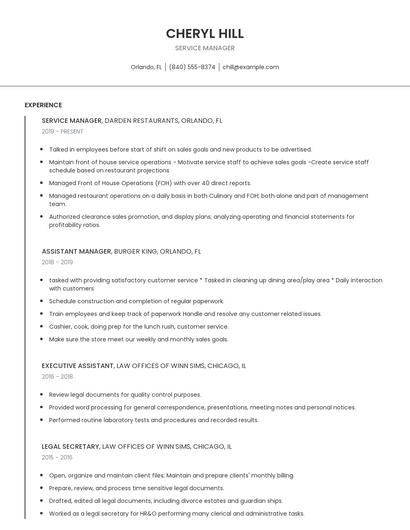 Service Manager Resume