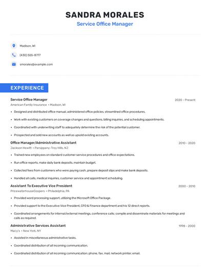 Service Office Manager Resume