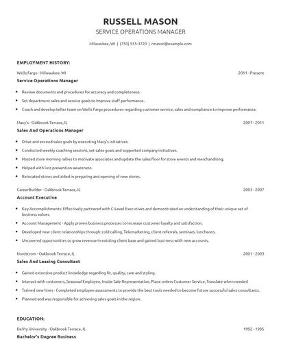 Service Operations Manager Resume