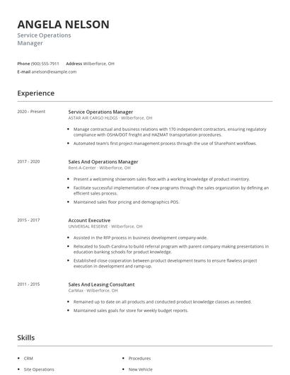 Service Operations Manager Resume