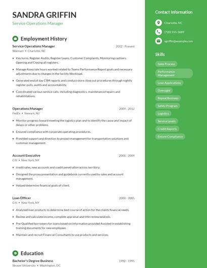 Service Operations Manager Resume