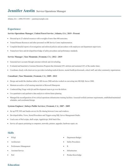 Service Operations Manager Resume