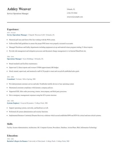 Service Operations Manager Resume