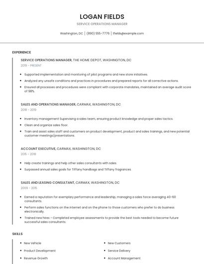 Service Operations Manager Resume