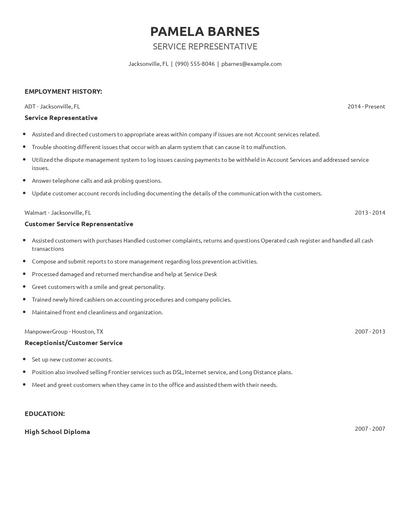 Service Representative Resume