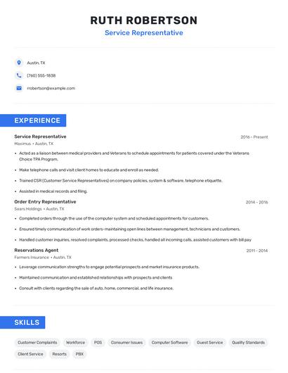 Service Representative Resume