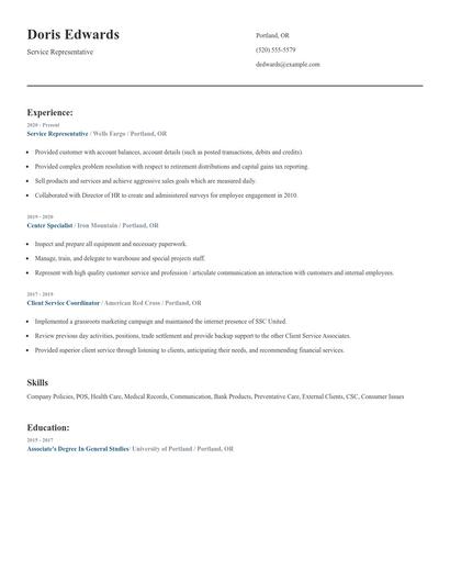 Service Representative Resume