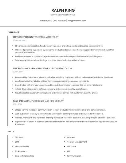 Service Representative Resume
