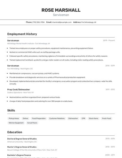 Serviceman Resume