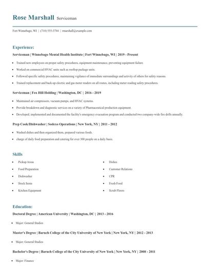 Serviceman Resume