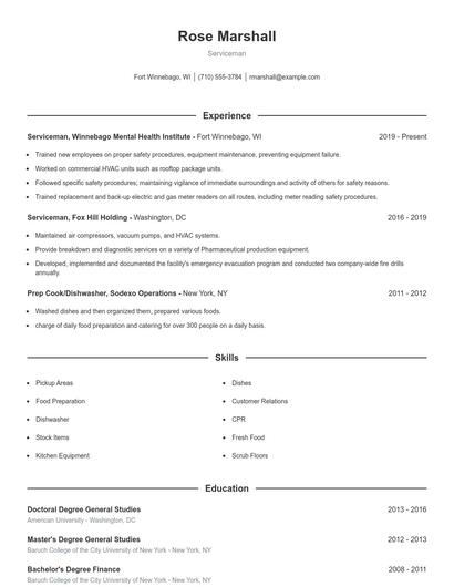 Serviceman Resume