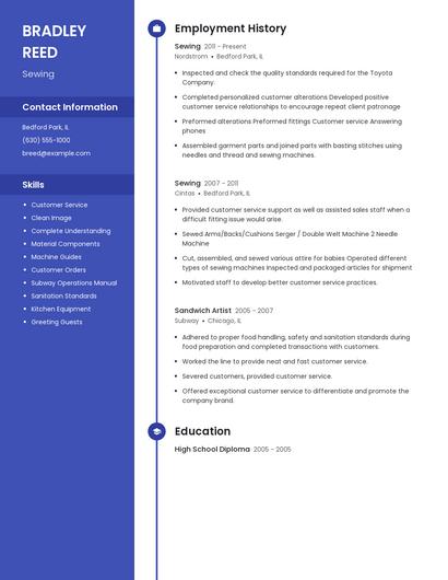 Sewing Resume