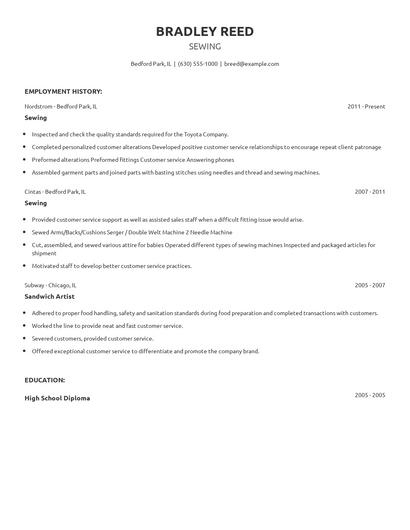 Sewing Resume