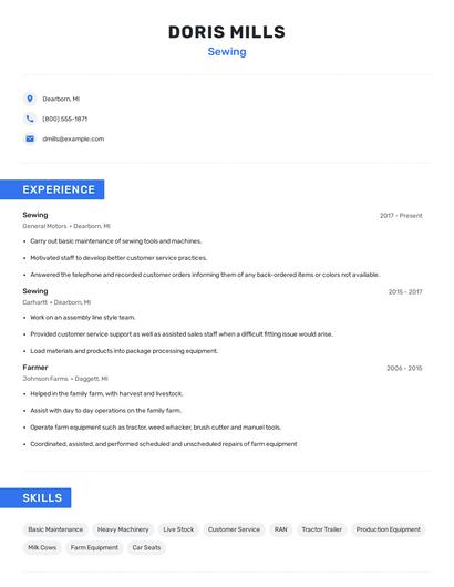 Sewing Resume