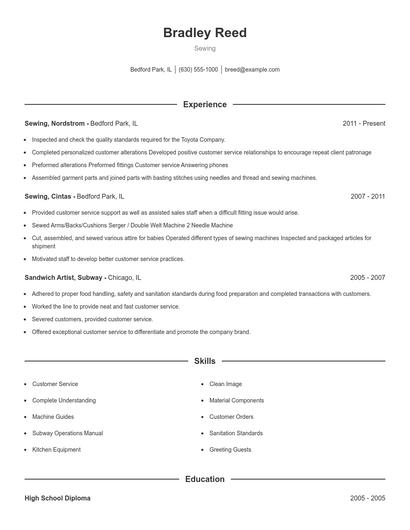 Sewing Resume