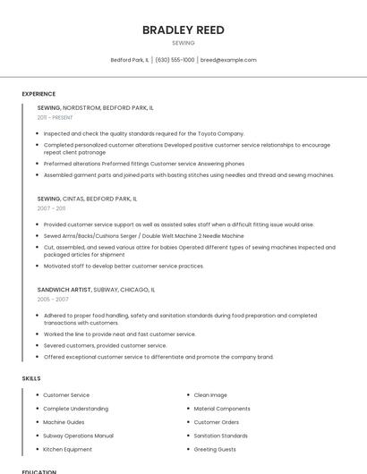 Sewing Resume