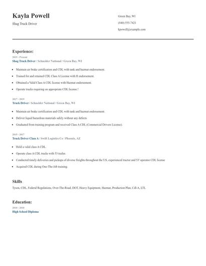 Shag Truck Driver Resume