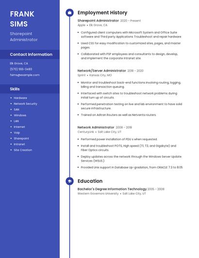 Sharepoint Administrator Resume