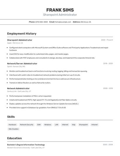 Sharepoint Administrator Resume