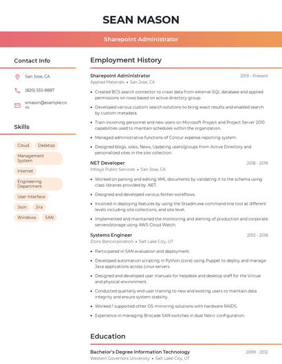 Sharepoint Administrator Resume