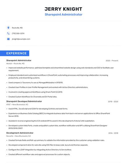 Sharepoint Administrator Resume