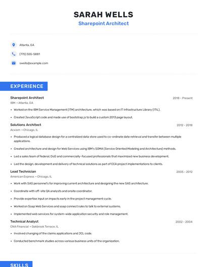 Sharepoint Architect Resume