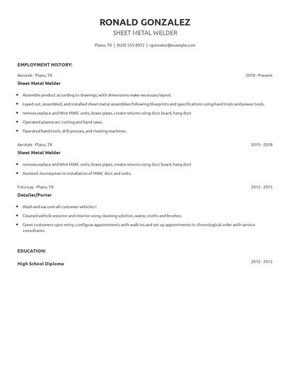 Sheet Metal Welder Resume