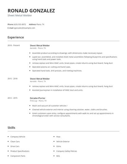 Sheet Metal Welder Resume