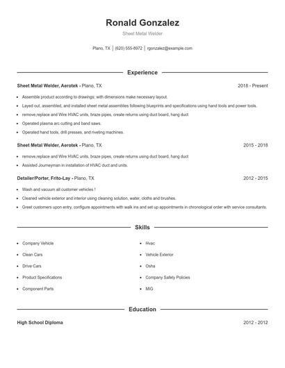 Sheet Metal Welder Resume