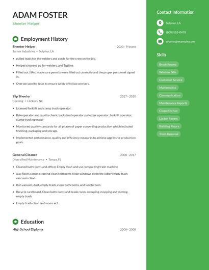 Sheeter Helper Resume