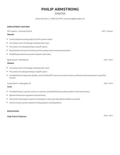 Sheeter Resume