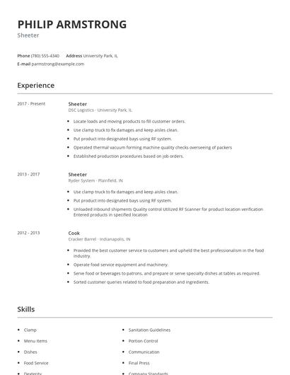 Sheeter Resume
