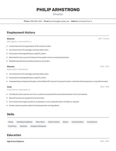 Sheeter Resume