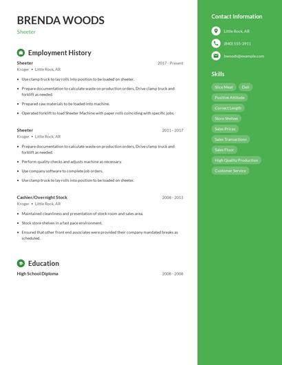 Sheeter Resume