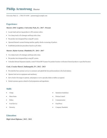 Sheeter Resume