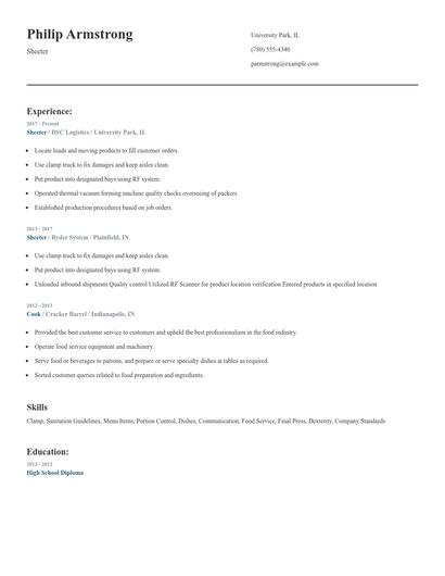 Sheeter Resume