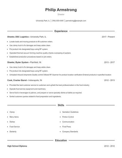 Sheeter Resume