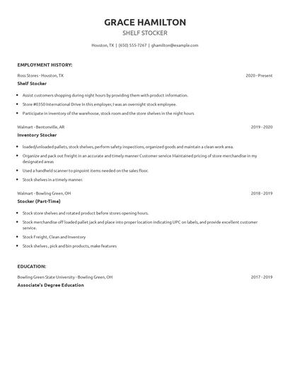 Shelf Stocker Resume