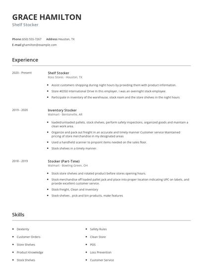 Shelf Stocker Resume