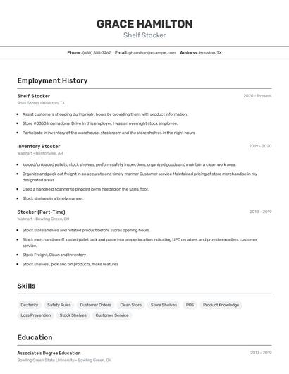 Shelf Stocker Resume