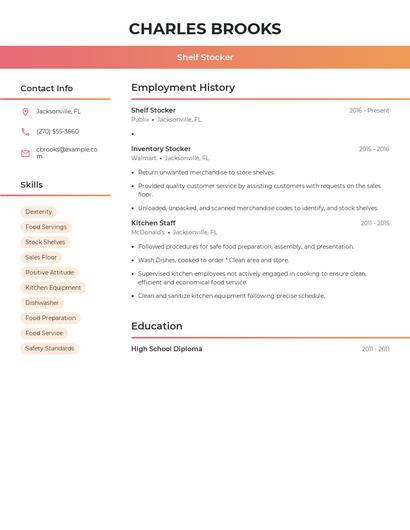 Shelf Stocker Resume